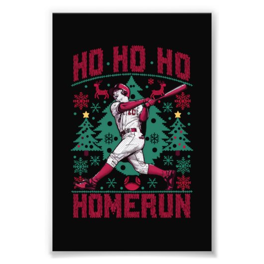 Ho Ho Homerun Honkbal Lelijke Kersttrui Foto Afdruk (Voorkant)