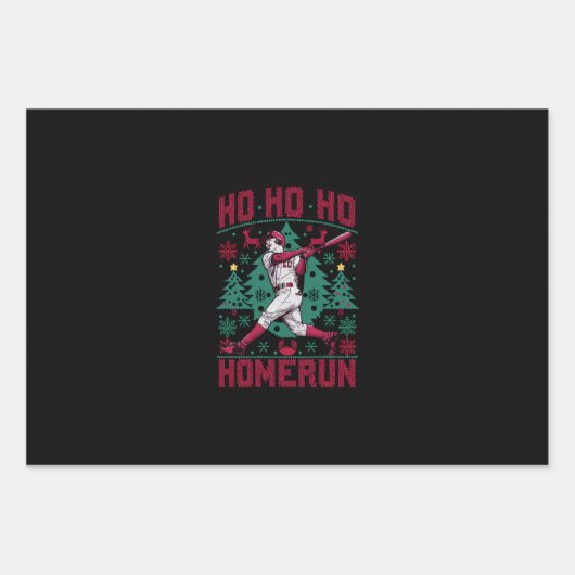 Ho Ho Homerun Honkbal Lelijke Kersttrui Inpakpapier Vel (Voorkant)