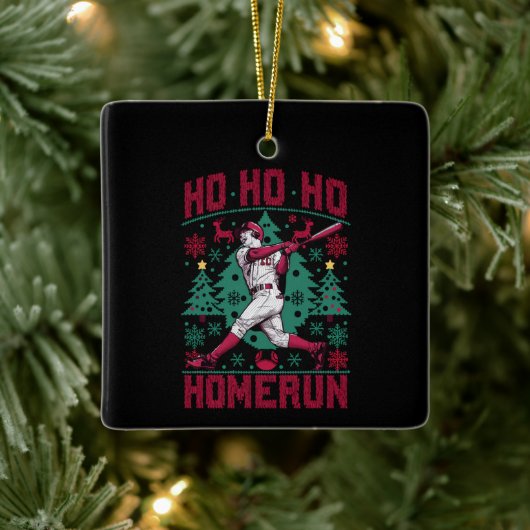 Ho Ho Homerun Honkbal Lelijke Kersttrui Keramisch Ornament (Boom)