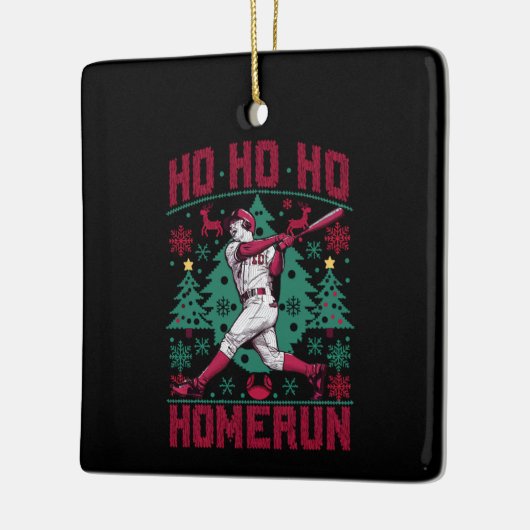 Ho Ho Homerun Honkbal Lelijke Kersttrui Keramisch Ornament (Links)