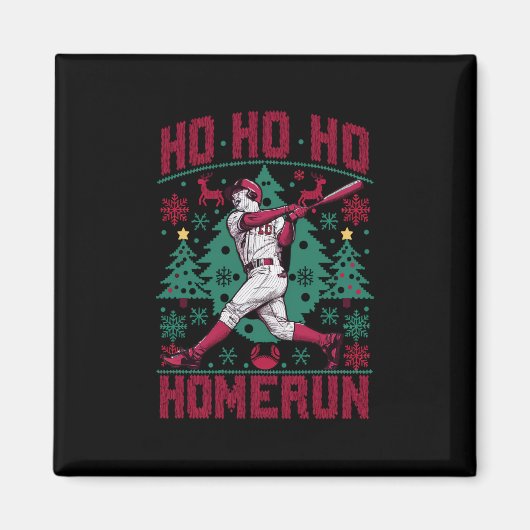 Ho Ho Homerun Honkbal Lelijke Kersttrui Magneet (Voorkant)
