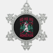 Ho Ho Homerun Honkbal Lelijke Kersttrui Tin Sneeuwvlok Ornament (Voorkant)