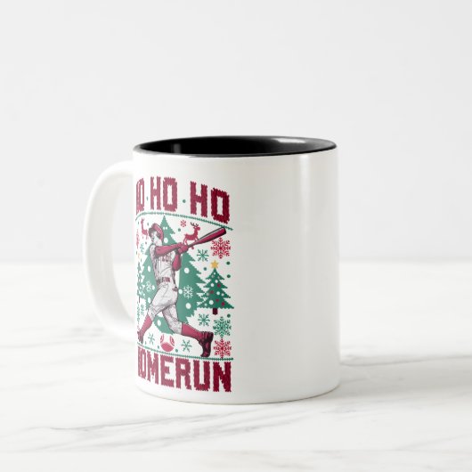 Ho Ho Homerun Honkbal Lelijke Kersttrui Tweekleurige Koffiemok (Voorkant links)