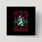 Ho Ho Homerun Honkbal Lelijke Kersttrui Vierkante Button 5,1 Cm (Voorkant)
