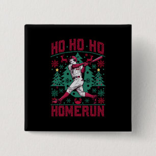 Ho Ho Homerun Honkbal Lelijke Kersttrui Vierkante Button 5,1 Cm