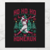 Ho Ho Homerun Honkbal Lelijke Kersttrui Wijn Etiket (Enkel label)
