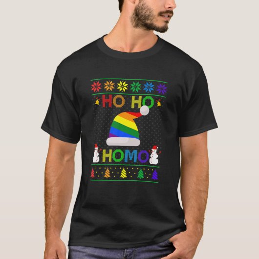 Ho Ho Homo Gay Kerstmis LGBT Rainbow Santa Hat Ug T-shirt (Voorkant)