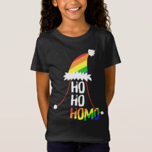 Ho Ho Homo Girls Santa Hat Kerstmis LGBT Pride Fl T-shirt