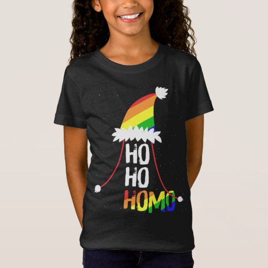 Ho Ho Homo Girls Santa Hat Kerstmis LGBT Pride Fl T-shirt (Voorkant)