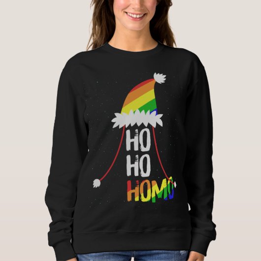 Ho Ho Homo Girls Santa Hat Kerstmis LGBT Pride Fl Trui (Voorkant)