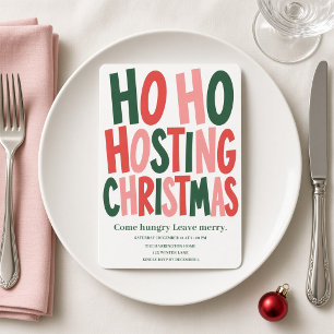 Ho Ho Hosting Kerst Kleurrijk Dinner Feest Kaart
