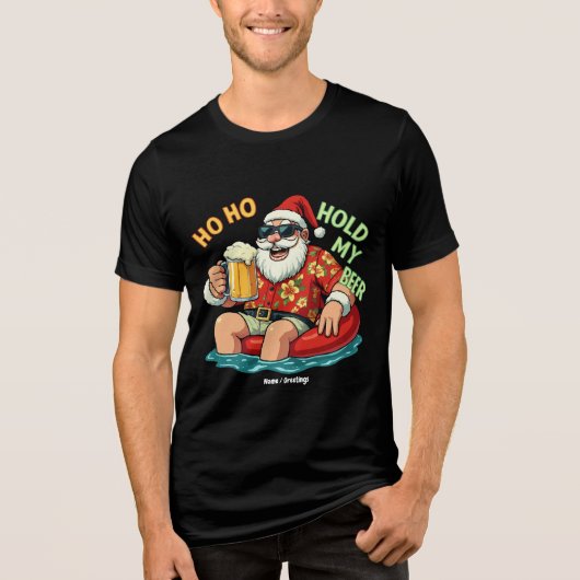 Ho Ho houdt m'n biertje Drink kerstmis vast Tri-Blend Shirt (Voorkant)