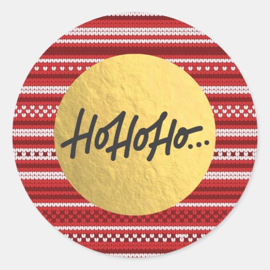 HO HO Kerstfeestdag Knit Sweater Gold Foil Ronde Sticker (Voorkant)