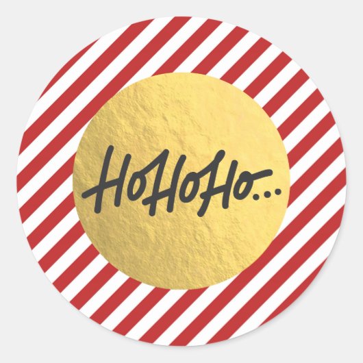 HO HO Kerstfeestdag Rode Stripes Gold Foil Ronde Sticker (Voorkant)