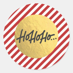 HO HO Kerstfeestdag Rode Stripes Gold Foil Ronde Sticker