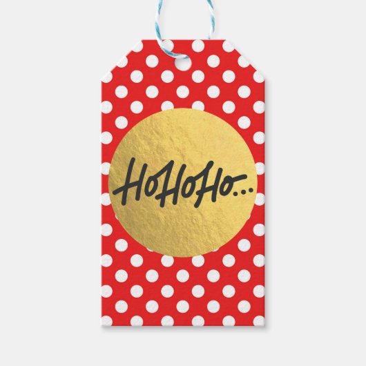 HO HO Kerstfeestdag rode witte pooldots Cadeaulabel (Voorkant)