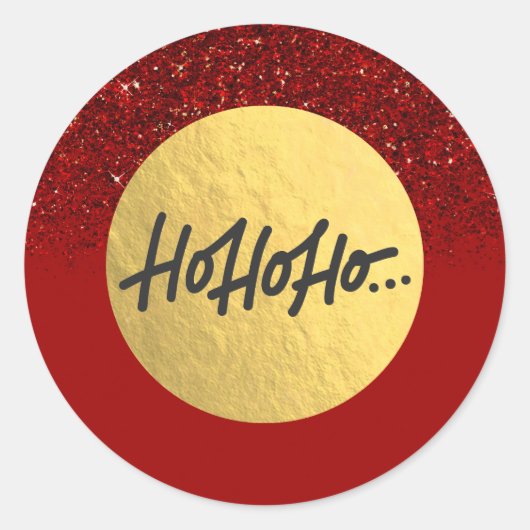 HO HO Kerstfeestdag Rood Glitter Gold Foil Ronde Sticker (Voorkant)