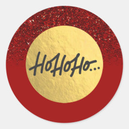 HO HO Kerstfeestdag Rood Glitter Gold Foil Ronde Sticker