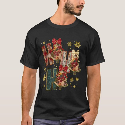 Ho Ho Kerstmis Ho Patchwork Coquette Koe Plaid Ker T-shirt (Voorkant)