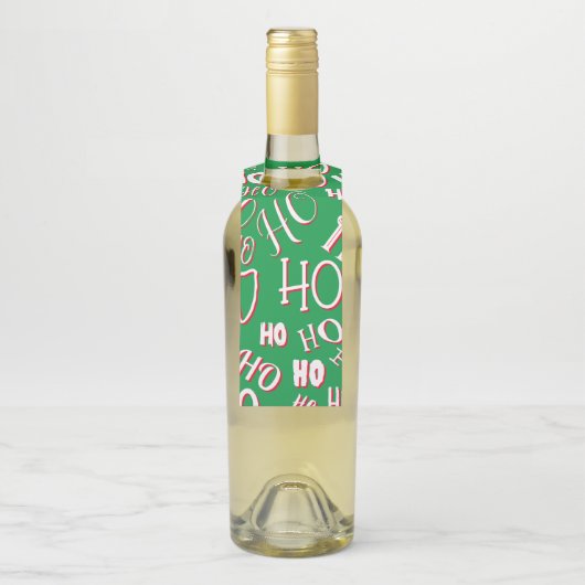 HO HO Kersttekst patroon wit rood Flessenhanger (Op fles)