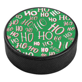 HO HO Kersttekst patroon wit rood Hockey Puck