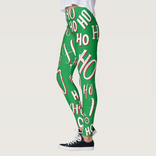 HO HO Kersttekst patroon wit rood Leggings (Links)