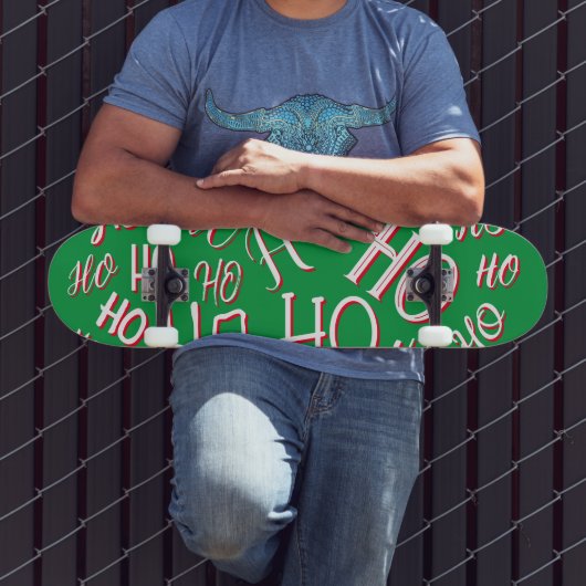 HO HO Kersttekst patroon wit rood Persoonlijk Skateboard (Buiten 3)