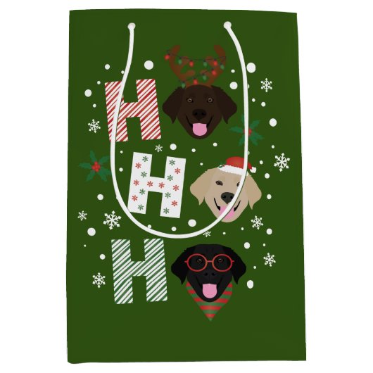 Ho Ho Labrador Retriever Vrolijk Kerstfeest Medium Cadeauzakje (Voorkant)