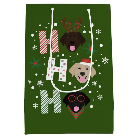 Ho Ho Labrador Retriever Vrolijk Kerstfeest Medium Cadeauzakje (Achterkant)
