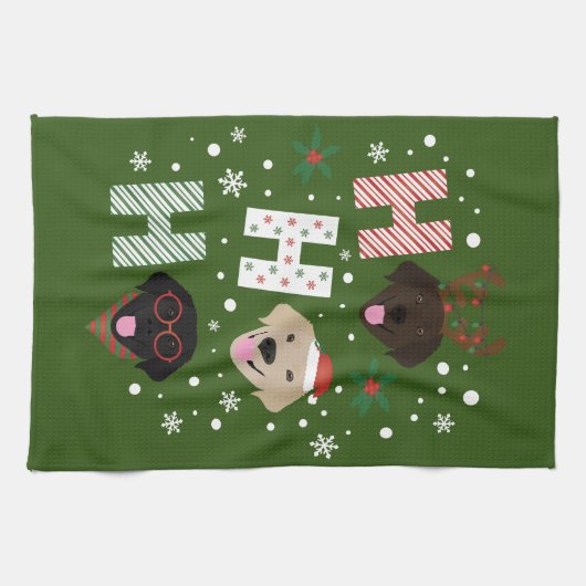 Ho Ho Labrador Retriever Vrolijk Kerstfeest Theedoek (Horizontaal)