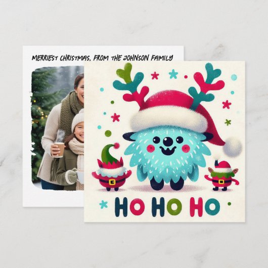 HO HO leuke pluizige Santa elves Feestdagenkaart (Voorkant / Achterkant)