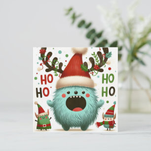 HO HO leuke pluizige Santa elves Feestdagenkaart