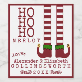 Ho Ho Merlot Christmas Wine Label gepersonaliseerd Wijn Etiket