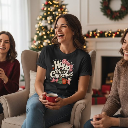 Ho Ho Merry Christmas Trees Festive Coquette Girly Tri-Blend Shirt