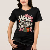 Ho Ho Merry Christmas Trees Festive Coquette Girly Tri-Blend Shirt (Voorkant)
