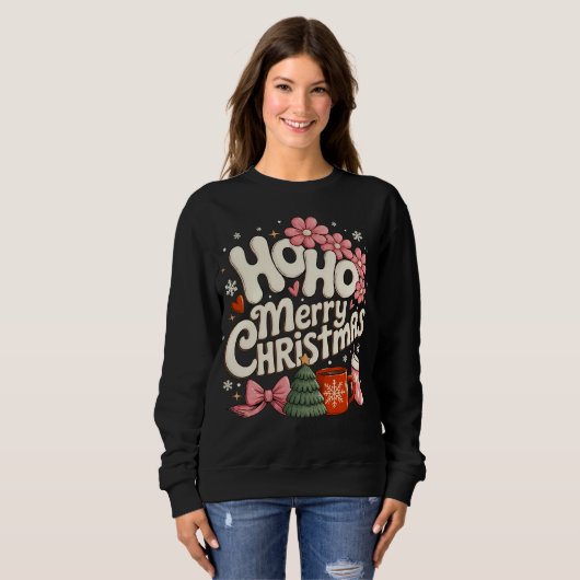 Ho Ho Merry Christmas Trees Festive Coquette Girly Trui (Voorkant volledig)