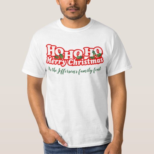 Ho Ho Merry-kerstgepersonaliseerd t-shirt (Voorkant)