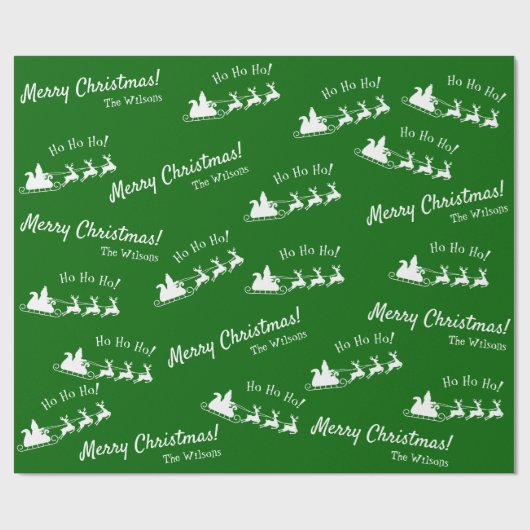 Ho Ho Merry Kerstmis met Kerstman, groen Cadeaupapier (Vlak)