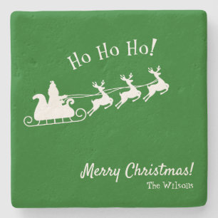 Ho Ho Merry Kerstmis met Kerstman, groen Onderzett Stenen Onderzetter