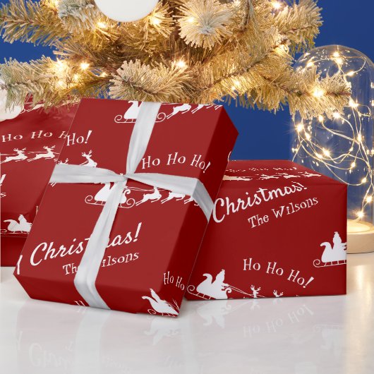 Ho Ho Merry Kerstmis met Kerstman, rood Cadeaupapier (Feestdagen)