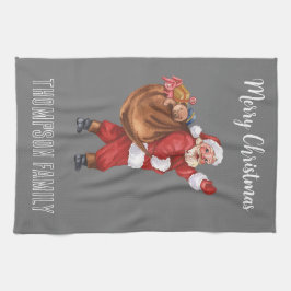 Ho ho Monogrammed Mooie familienaam Santa Red Theedoek