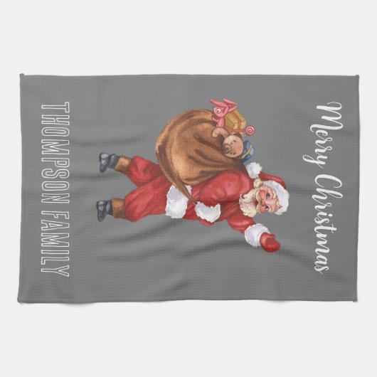 Ho ho Monogrammed Mooie familienaam Santa Red Theedoek (Horizontaal)