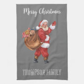 Ho ho Monogrammed Mooie familienaam Santa Red Theedoek (Verticaal)