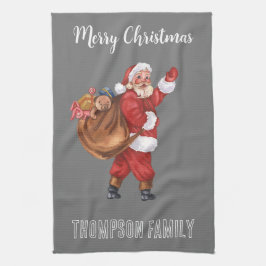 Ho ho Monogrammed Mooie familienaam Santa Red Theedoek
