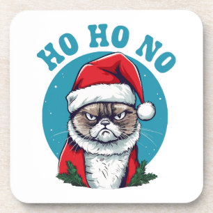 Ho ho nee - grappige chagrijnige kerstman kat bier onderzetter