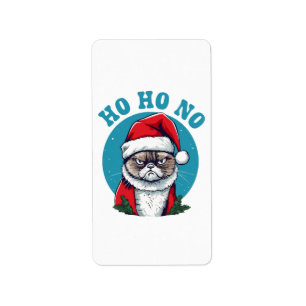 Ho ho nee - grappige chagrijnige kerstman kat etiket