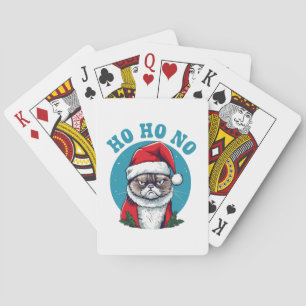 Ho ho nee - grappige chagrijnige kerstman kat pokerkaarten