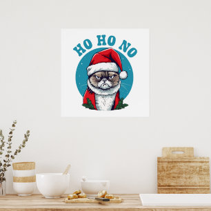 Ho ho nee - grappige chagrijnige kerstman kat poster