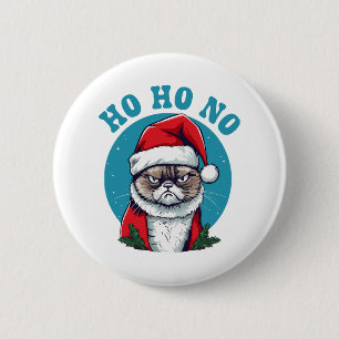 Ho ho nee - grappige chagrijnige kerstman kat ronde button 5,7 cm