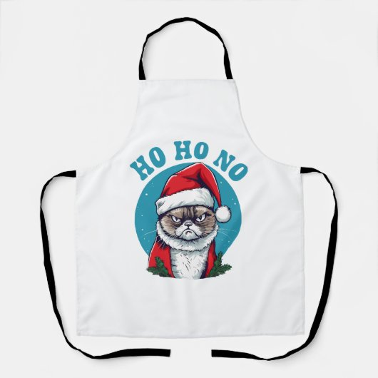 Ho ho nee - grappige chagrijnige kerstman kat schort (Voorkant)